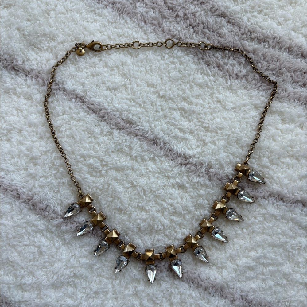 Gold Tone Crystal Teardrop Statement Necklace